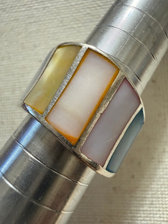 925 Sterling Silver Jewelry - Sterling Silver 925 Multicolor Inlay Band Ring size 5.75